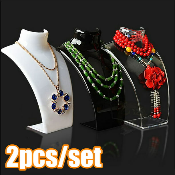 2Pcs Acrylic Necklace Stand Jewellery Earrings Retail Shop Display Busts Holder 